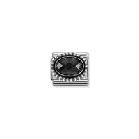Classic Oxidised Silver and CZ Facetted Rich Black Beaded Oval Sparkly & Stones Charms
