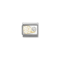 Classic Two-Tone Gold, Silver and Enamel White Rose with White CZ Flowers & Nature Charms