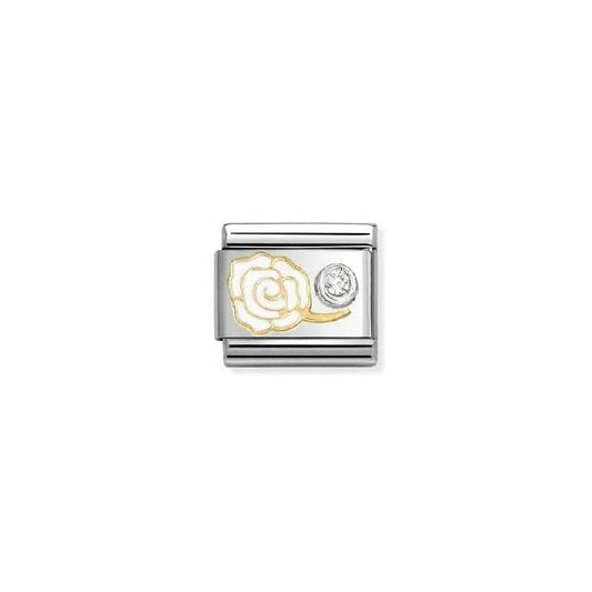Classic Two-Tone Gold, Silver and Enamel White Rose with White CZ Flowers & Nature Charms