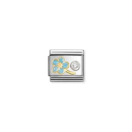 Classic Two-Tone Gold, Silver and Enamel Myosotis Light Blue with White CZ Flowers & Nature Charms