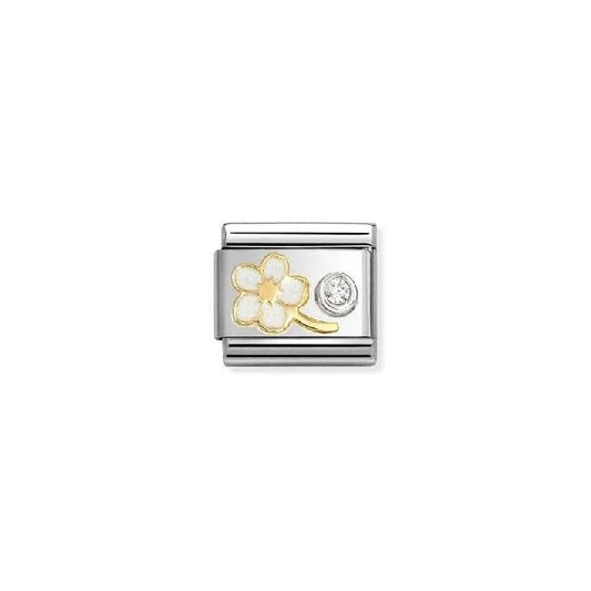 Classic Two-Tone Gold, Silver and Enamel Myosotis White with White CZ Flowers & Nature Charms