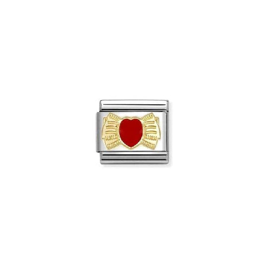 Classic Gold and Enamel Bow with Red Heart Love & Hearts Charms