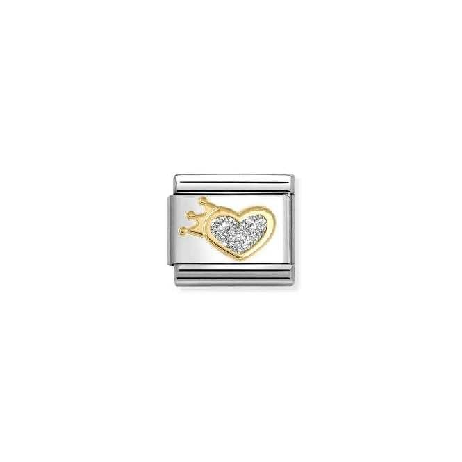 Classic Gold and Enamel Silver Glitter Heart with Crown Love & Hearts Charms