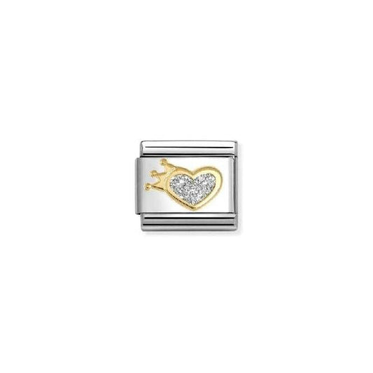 Classic Gold and Enamel Silver Glitter Heart with Crown Love & Hearts Charms