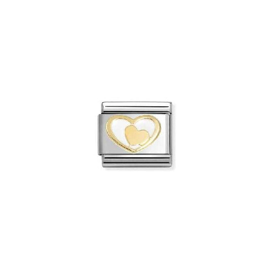 Classic Gold and Enamel White Heart In Heart Love & Hearts Charms