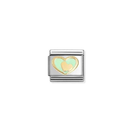 Nomination Classic Gold and Enamel Pastel Green Heart In Heart Love & Hearts Charm