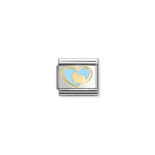 Nomination Classic Gold and Enamel Blue Heart In Heart Love & Hearts Charm