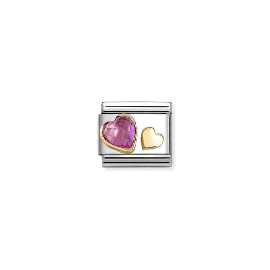 Classic Gold and CZ Facetted Dark Pink Heart Love & Hearts Charms