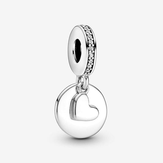 Engravable Silver Heart Disc Dangle Charms