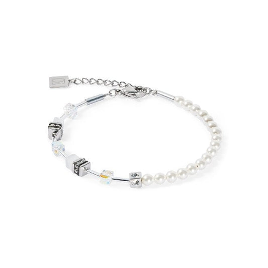 GeoCUBE Mini Fusion Pearls Bracelet in Silver & White