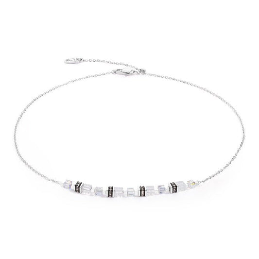 Mini Cubes & Chain Necklace in Silver & White