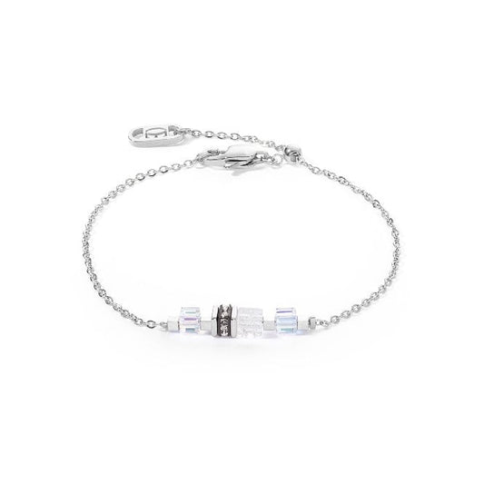 Mini Cubes & Chain Bracelet in Silver & White
