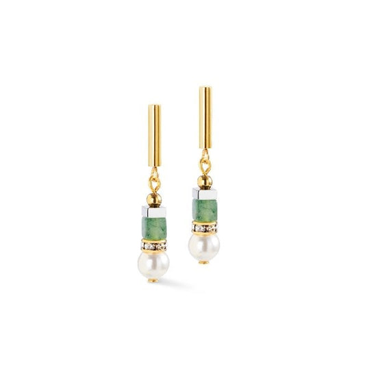 Precious Fusion Offset Earrings in Gold with Green