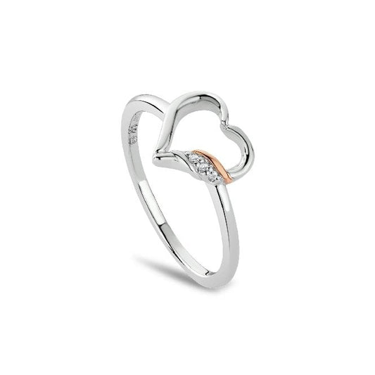 Past Present Future Silver Heart Ring, Size P