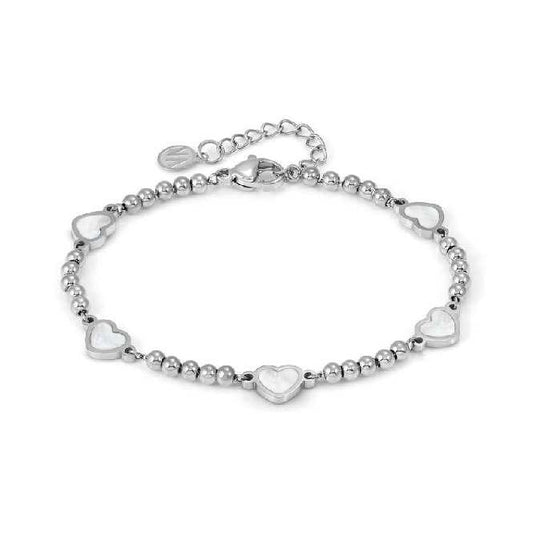 Emosfere 5 White Hearts Bracelet in Silver & Mother of Pearl