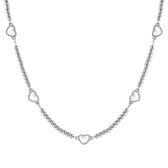 Emosfere 5 White Hearts Necklace in Silver & Mother Of Pearl