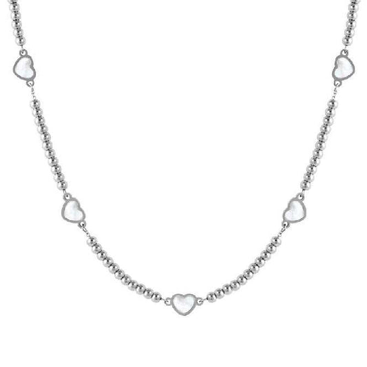 Emosfere 5 White Hearts Necklace in Silver & Mother Of Pearl