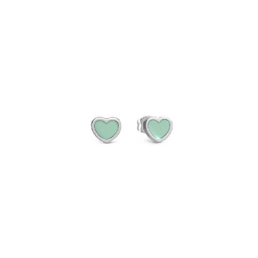 Emosfere Aqua Green Heart Earrings in Silver & Enamel