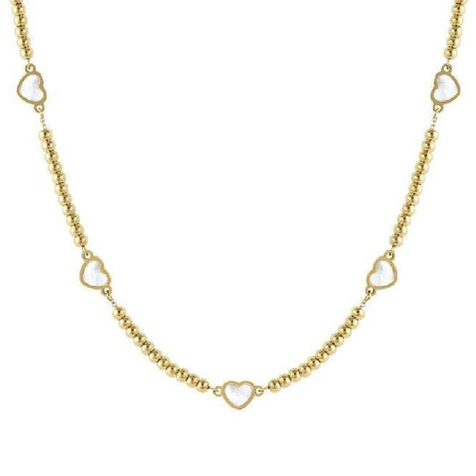 Emosfere 5 White Hearts Necklace in Gold & Mother Of Pearl