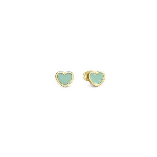 Emosfere Aqua Green Heart Earrings in Gold & Enamel