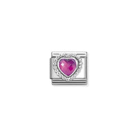 Classic Silver and CZ Fuchsia Pink Facetted Dotted Heart Sparkly & Stones Charms