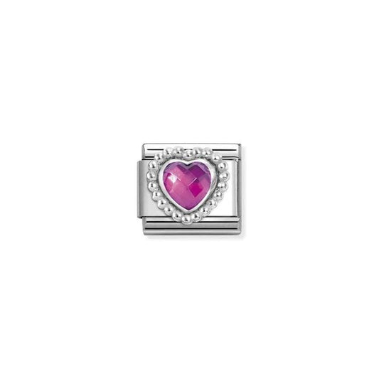 Classic Silver and CZ Fuchsia Pink Facetted Dotted Heart Sparkly & Stones Charms