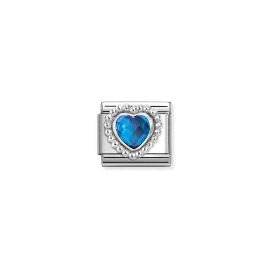 Classic Silver and CZ Blue Facetted Dotted Heart Sparkly & Stones Charms