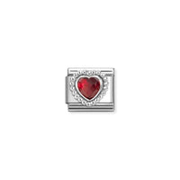 Classic Silver and CZ Red Facetted Dotted Heart Sparkly & Stones Charms