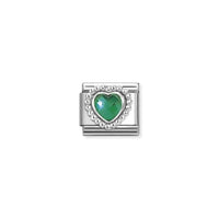 Classic Silver and CZ Green Facetted Dotted Heart Sparkly & Stones Charms