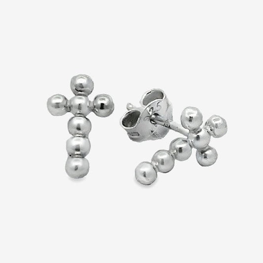 Silver Beaded Cross Stud Earrings