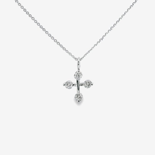 Silver & CZ Tip Cross Pendant Necklace