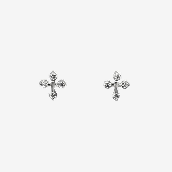 Silver & CZ Tip Cross Stud Earrings