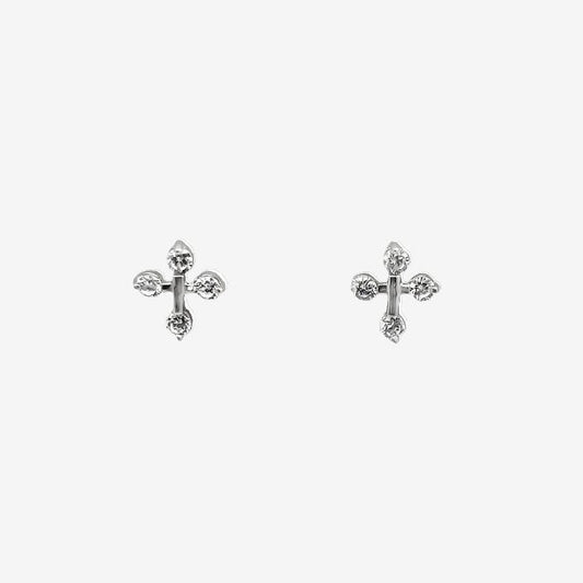Silver & CZ Tip Cross Stud Earrings