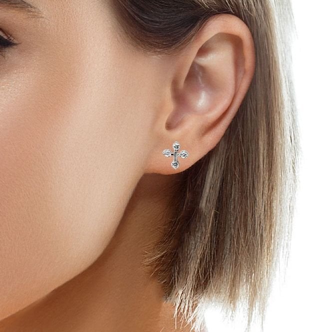 Silver & CZ Tip Cross Stud Earrings
