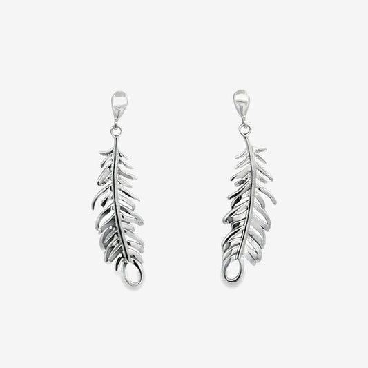 Silver Feather Drop Earrings