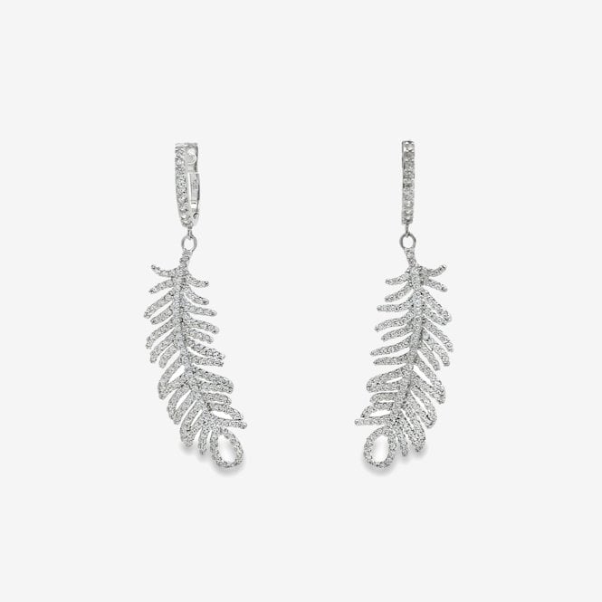 Silver & CZ Pave Feather Drop Earrings
