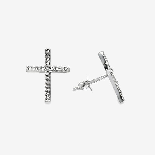 Silver & CZ Cross Stud Earrings