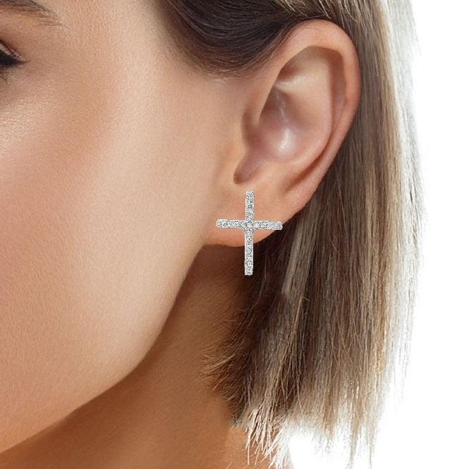Silver & CZ Cross Stud Earrings