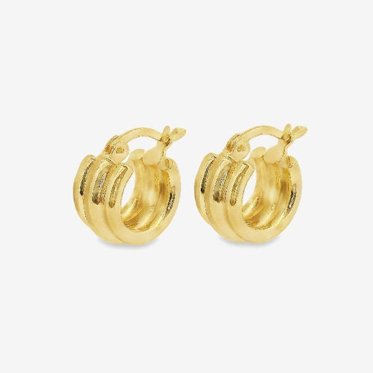 Gold Triple Band Hoop Earrings, 12mm Small