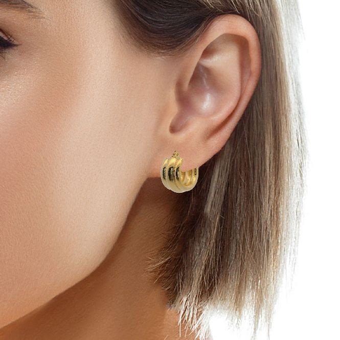 Gold Triple Band Hoop Earrings, 12mm Small