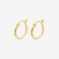Gold Beaded Hoop Earrings, 15mm Small