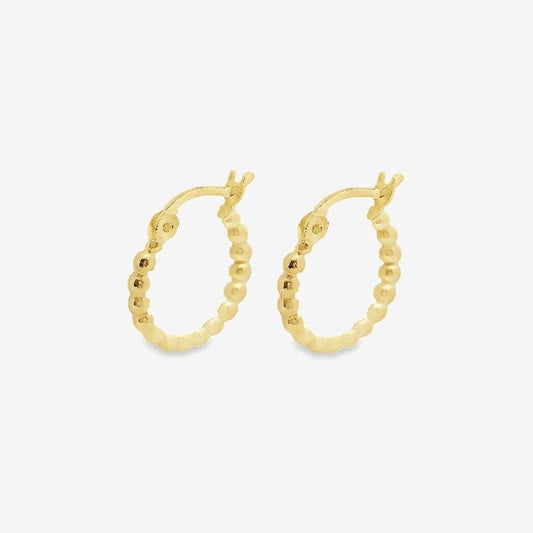 Gold Beaded Hoop Earrings, 15mm Small