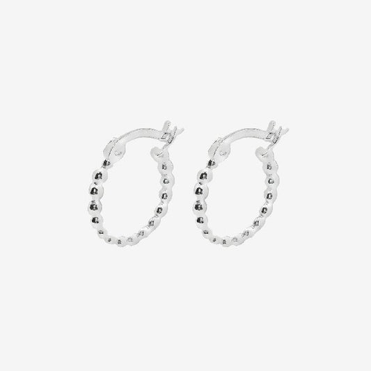 Silver Beaded Hoop Earrings, 15mm Small