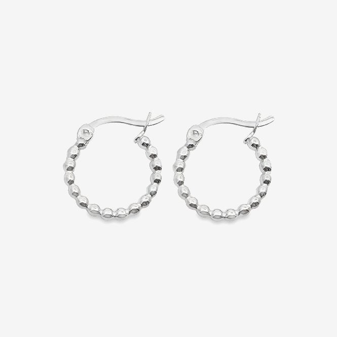 Silver Beaded Hoop Earrings, 15mm Small