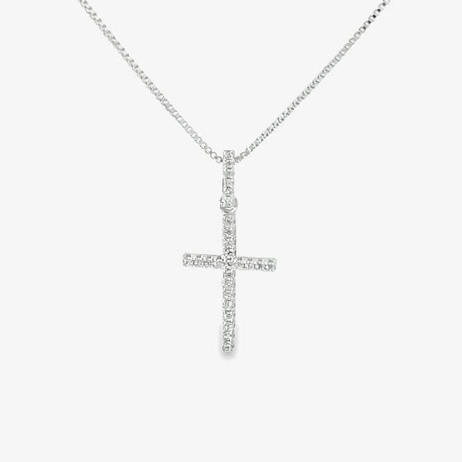 Silver & CZ Pave Slim Cross Pendant Necklace