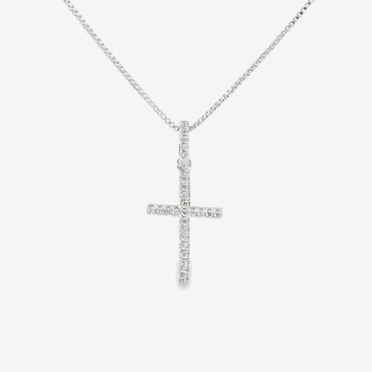 Silver & CZ Pave Slim Cross Pendant Necklace