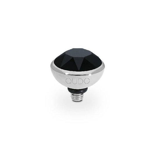 Bottone Silver and Jet Black Crystal Ring Gem Top, 10mm
