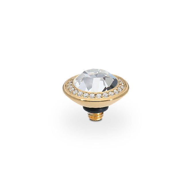 Tondo Deluxe Gold and Clear White Crystal Ring Gem Top, 9mm