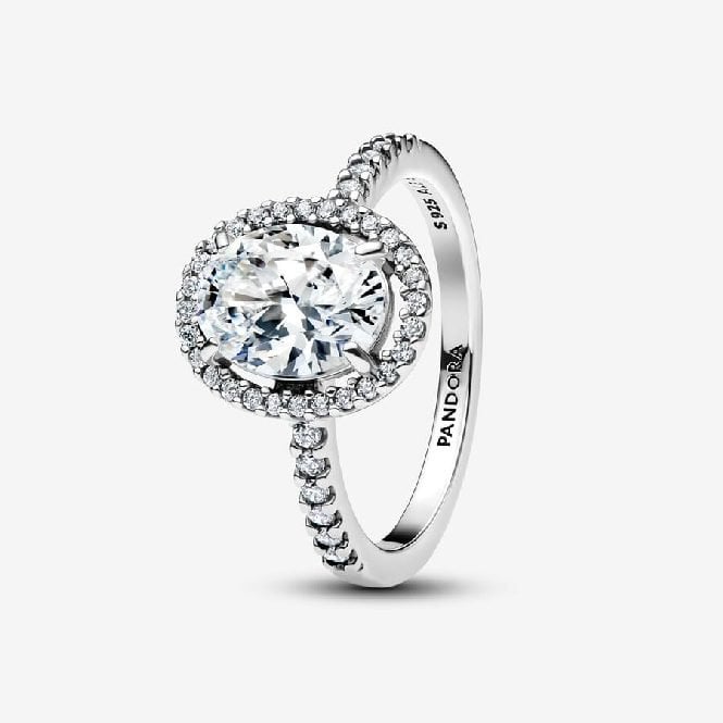 Oval Sparkling Halo Statement Ring, Size 54