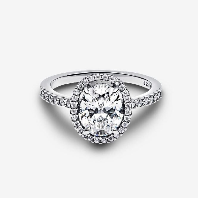 Oval Sparkling Halo Statement Ring, Size 54